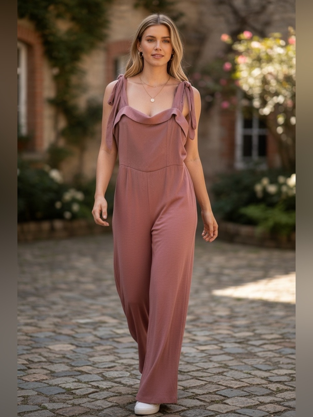 Trixxi Francesca’s Maeve Tie Shoulder Halter Wide-Leg Jumpsuit Women’s Size XL